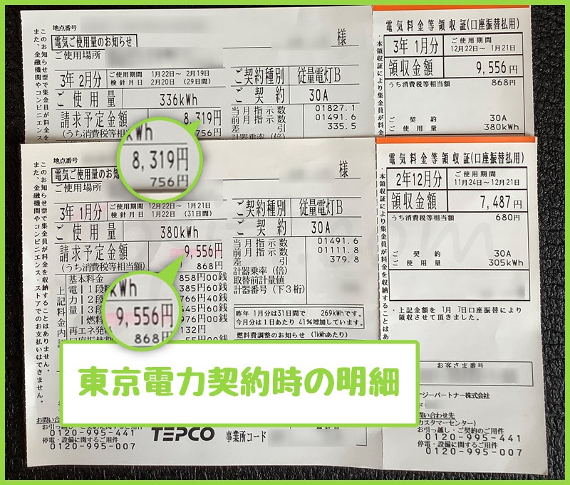 東京電力と契約時の料金明細