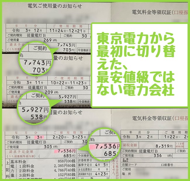 東京電力と契約していた頃の料金明細